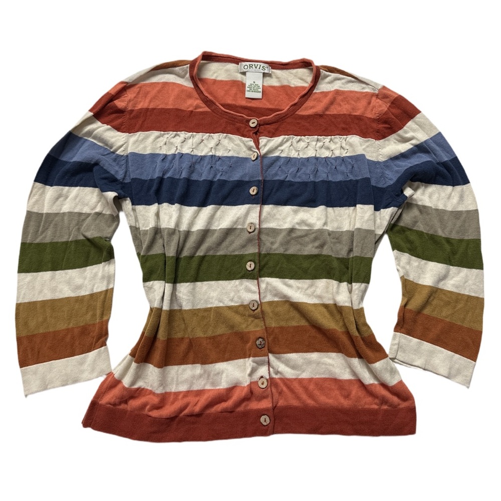 ORVIS women's fall striped silk blend button down cardigan, S.